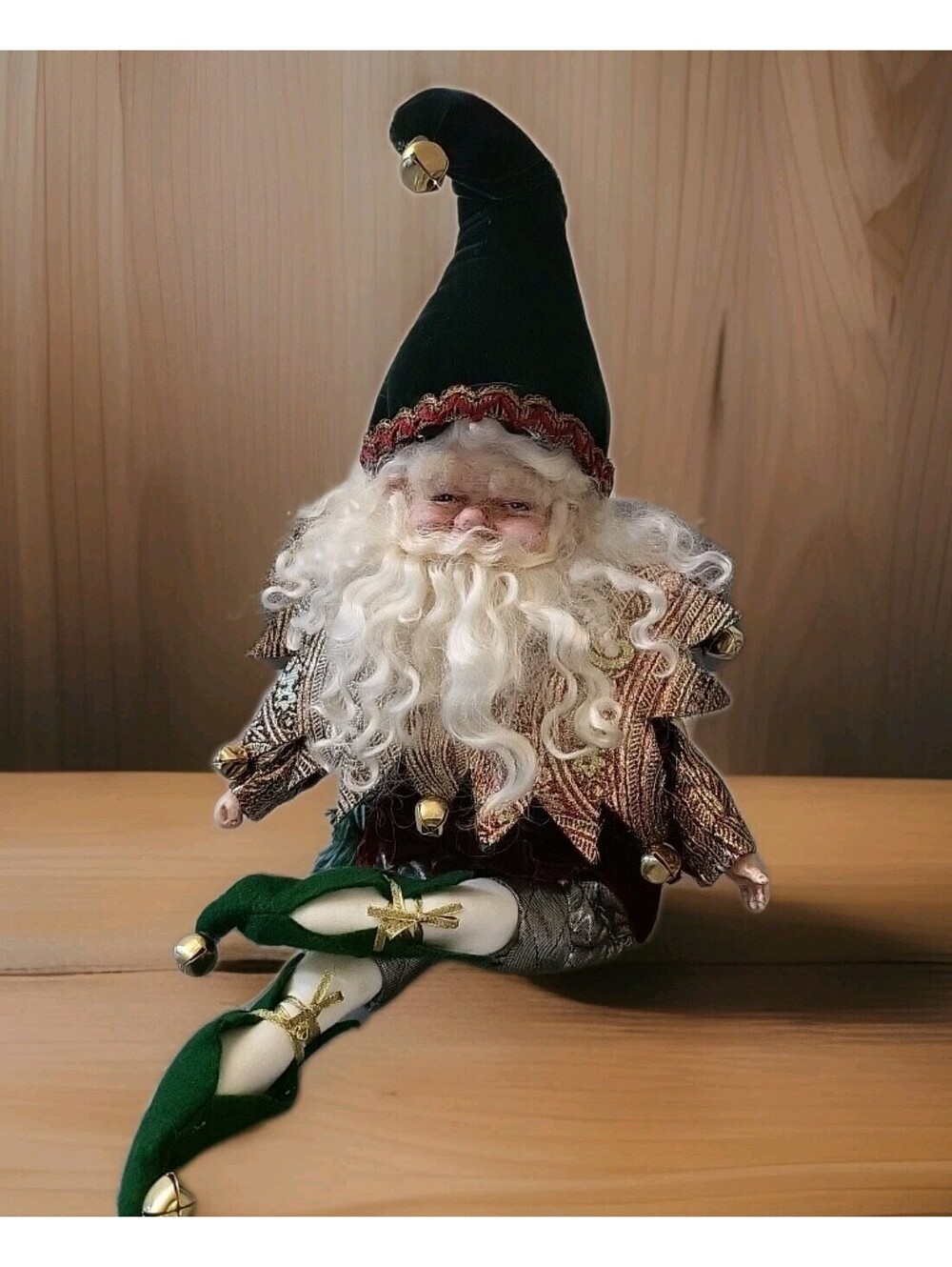 Poseable Christmas Forest Elf Richly decorated Gold,Green, Velvet 24" EUC